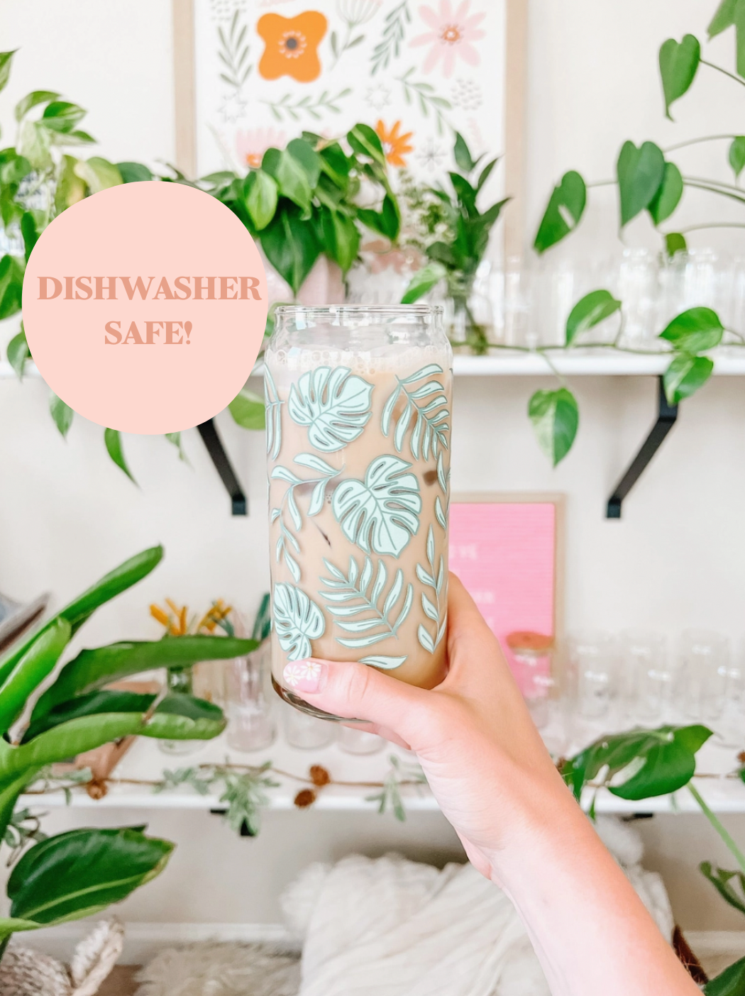 20oz Tropical Monstera Iced Coffee Beer Can Glass