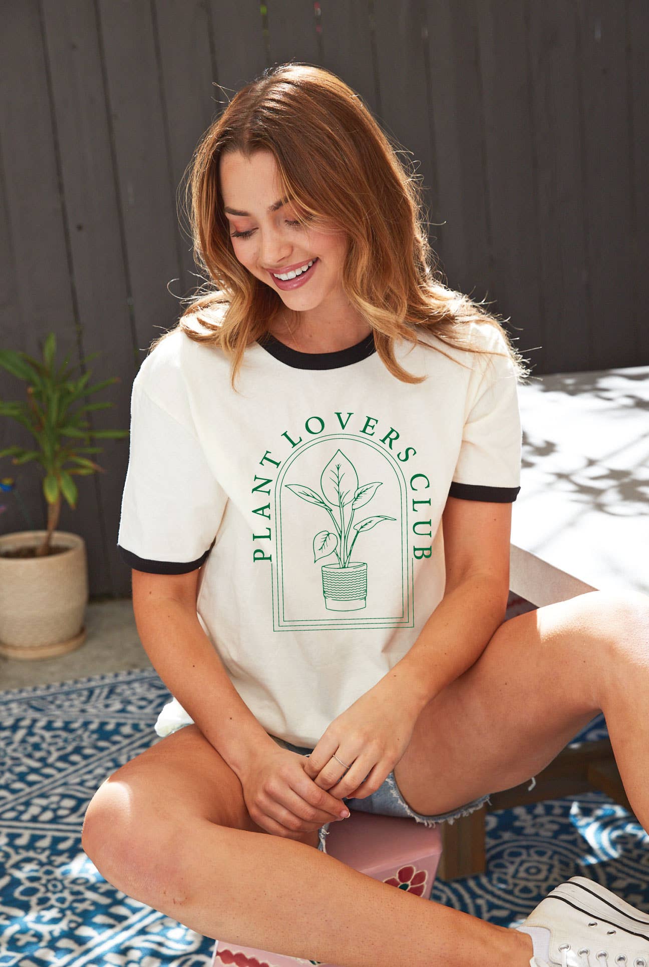 PLANT LOVERS CLUB Ringer Graphic Top