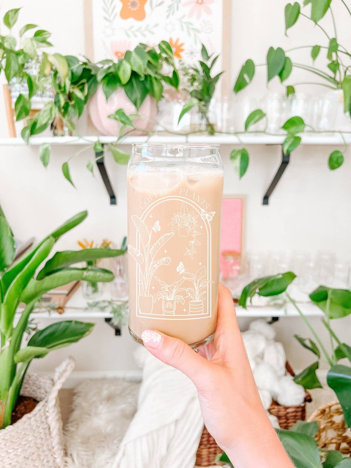 20oz Coffee + Plants Iced Coffee Beer Can Glass