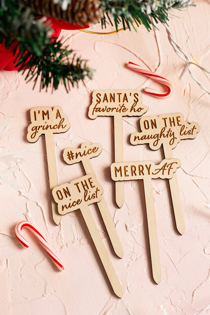 Funny Christmas Wooden Plant Markers