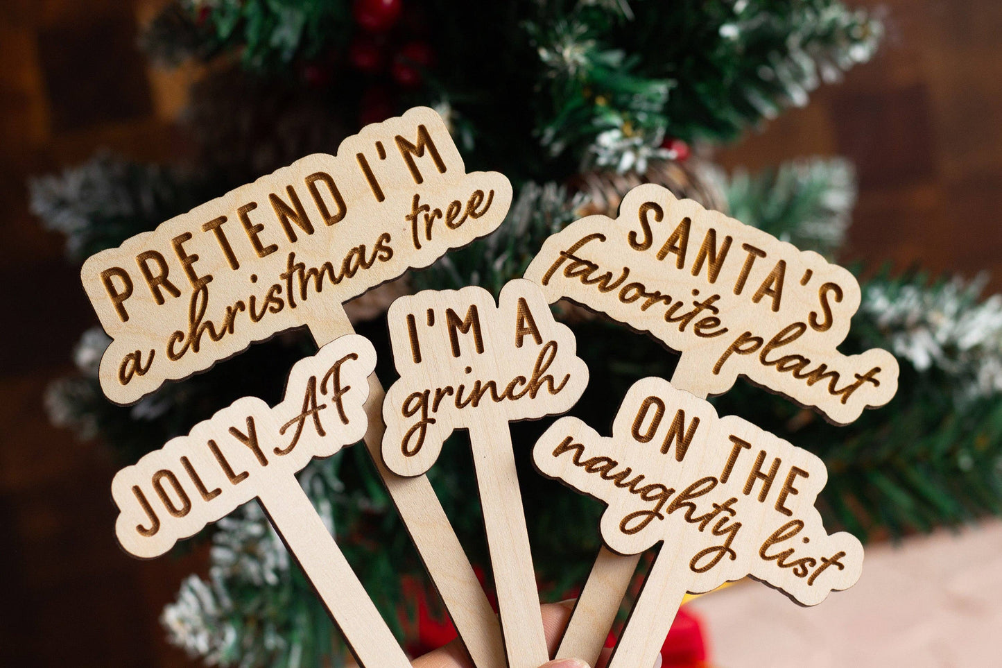 Funny Christmas Wooden Plant Markers